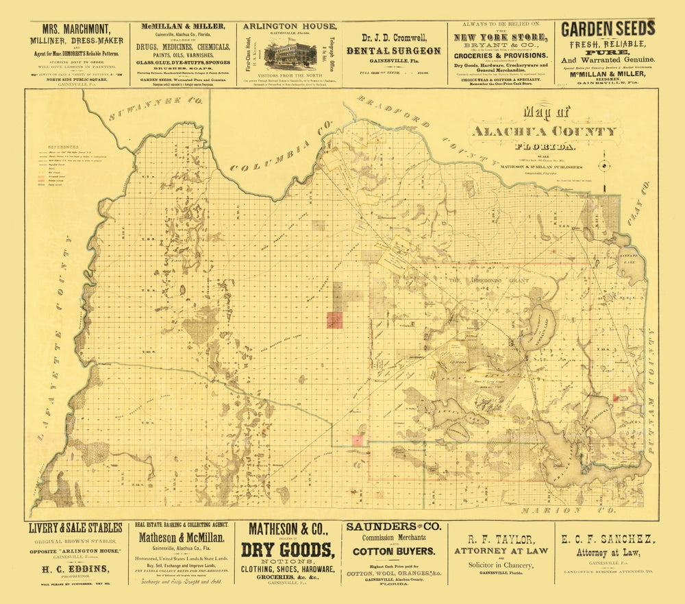 Vintage Map of Alachua County, Florida 1880 print style example