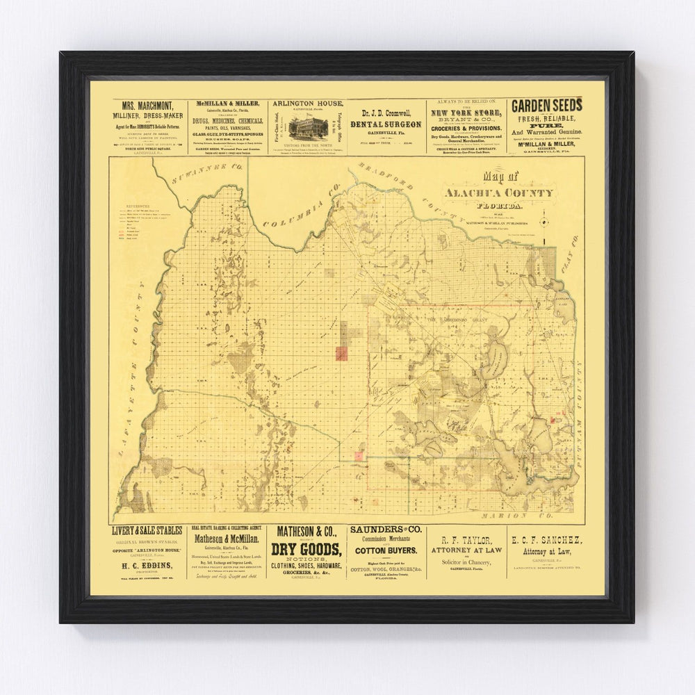 Alachua County Vintage Map 1880