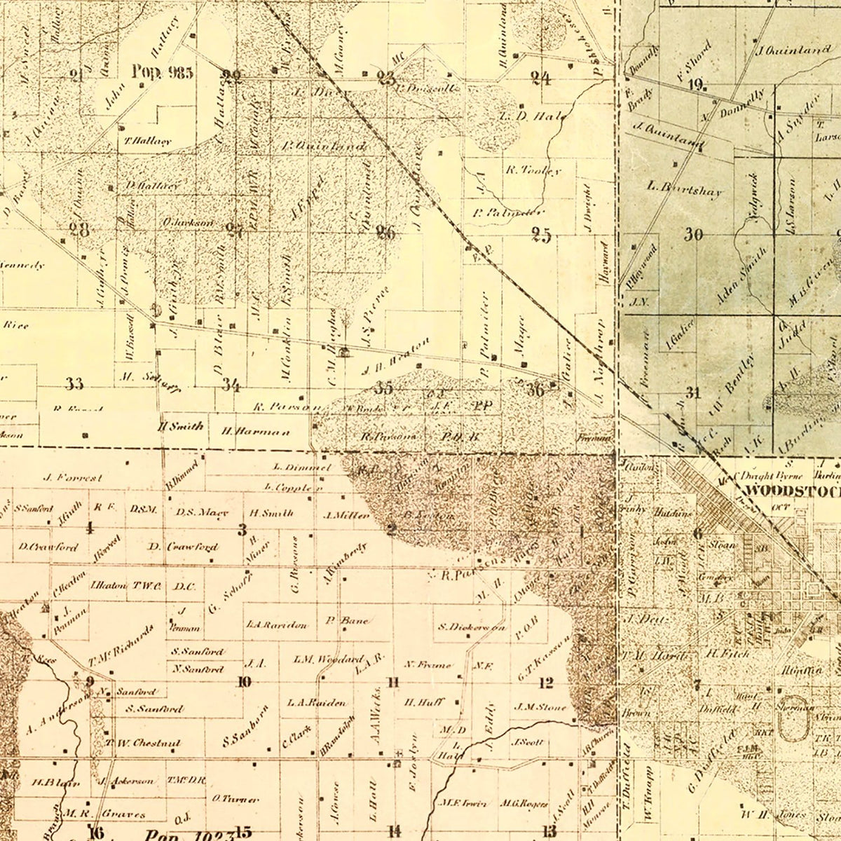 Restored historic details from the 1862 county map of McHenry County, Illinois