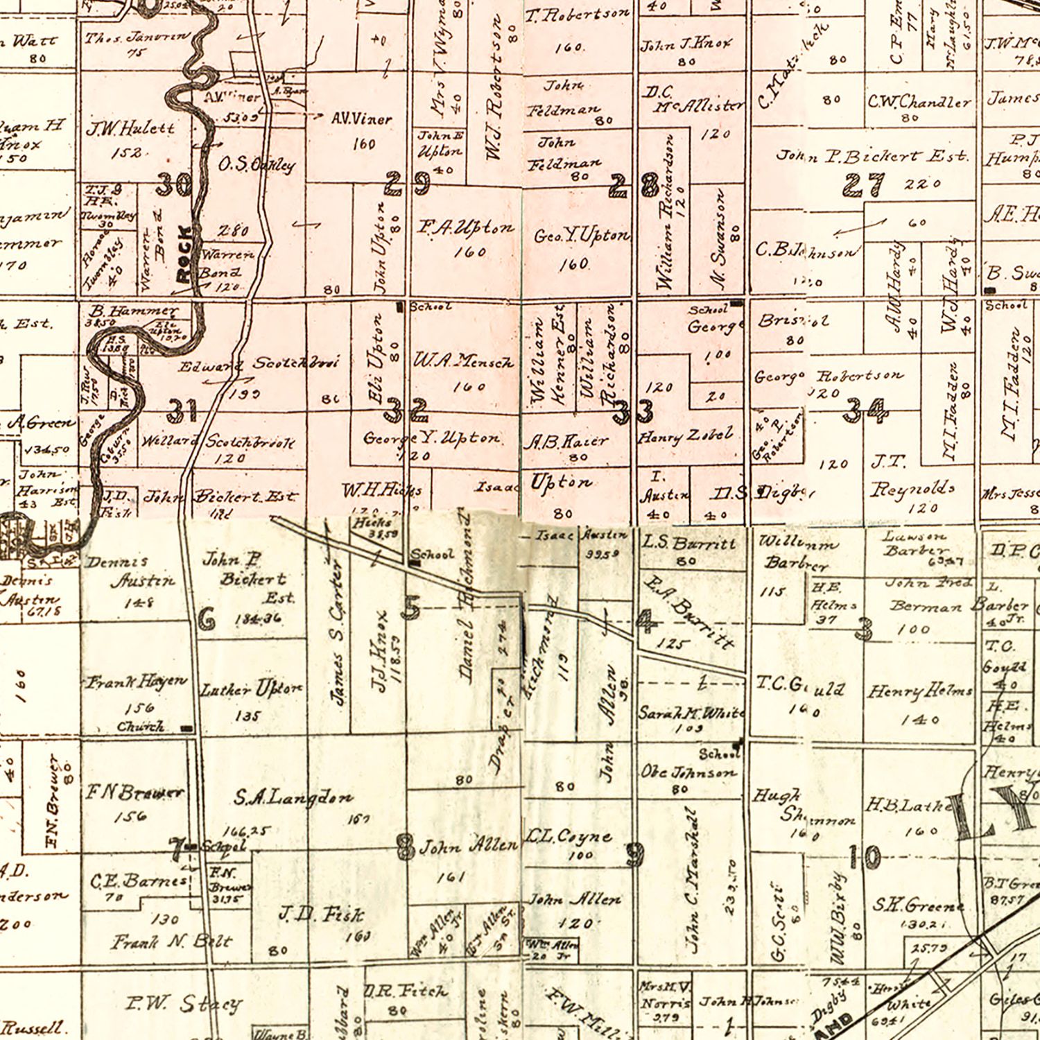 Restored historic details from the 1896 county map of Whiteside County, Illinois