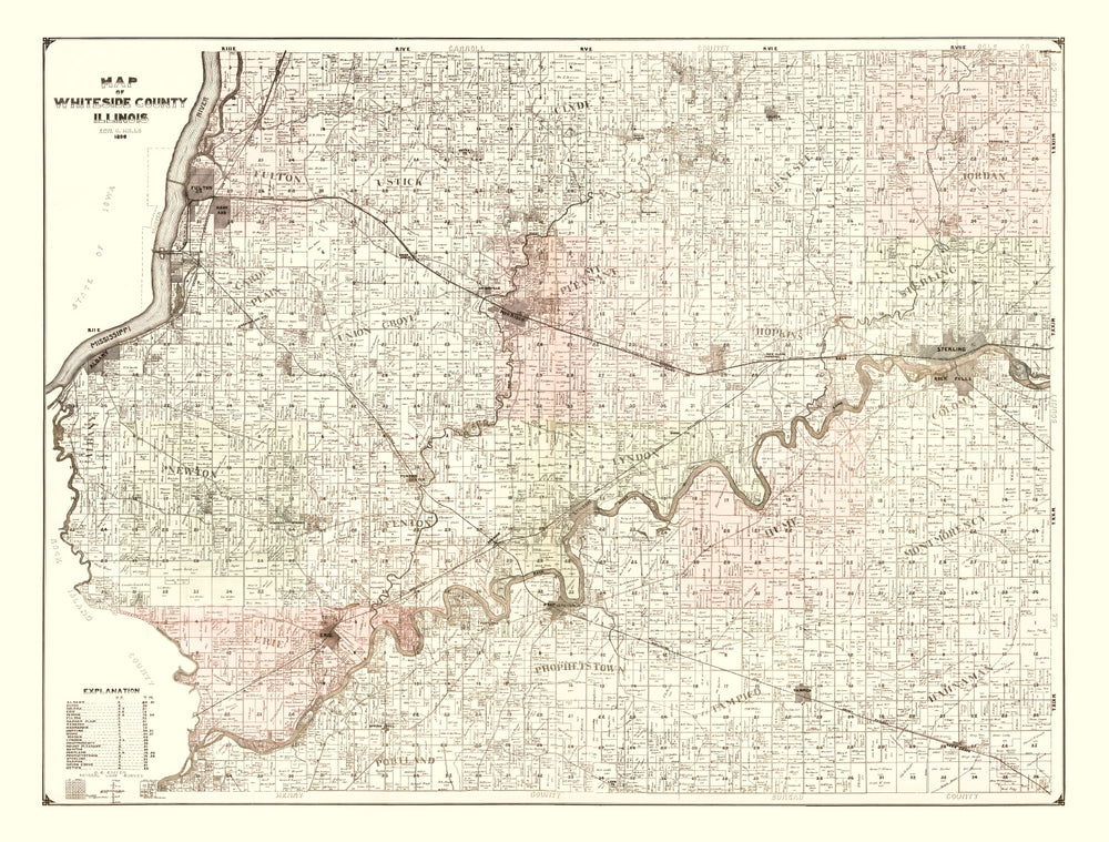 Vintage Map of Whiteside County, Illinois 1896 print style example