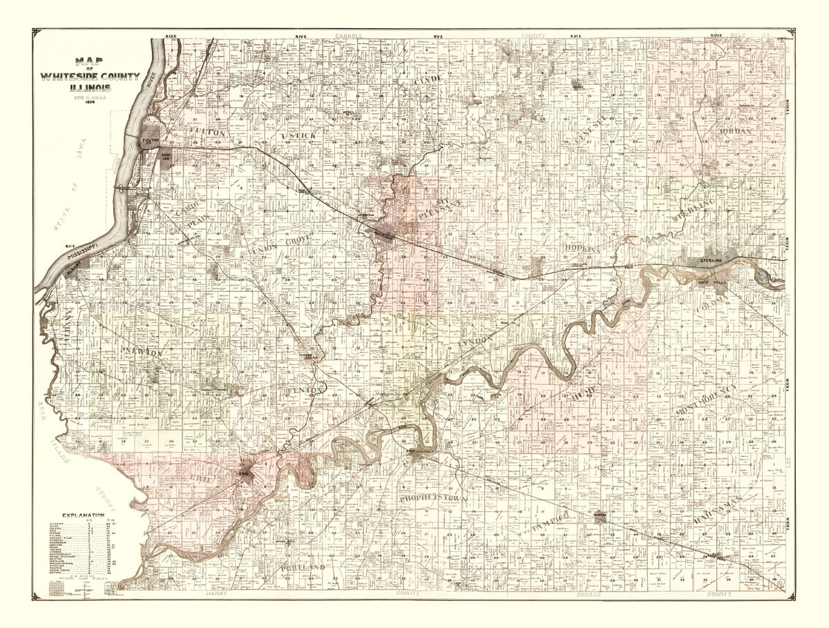 Preview of Vintage Map of Whiteside County, Illinois 1896