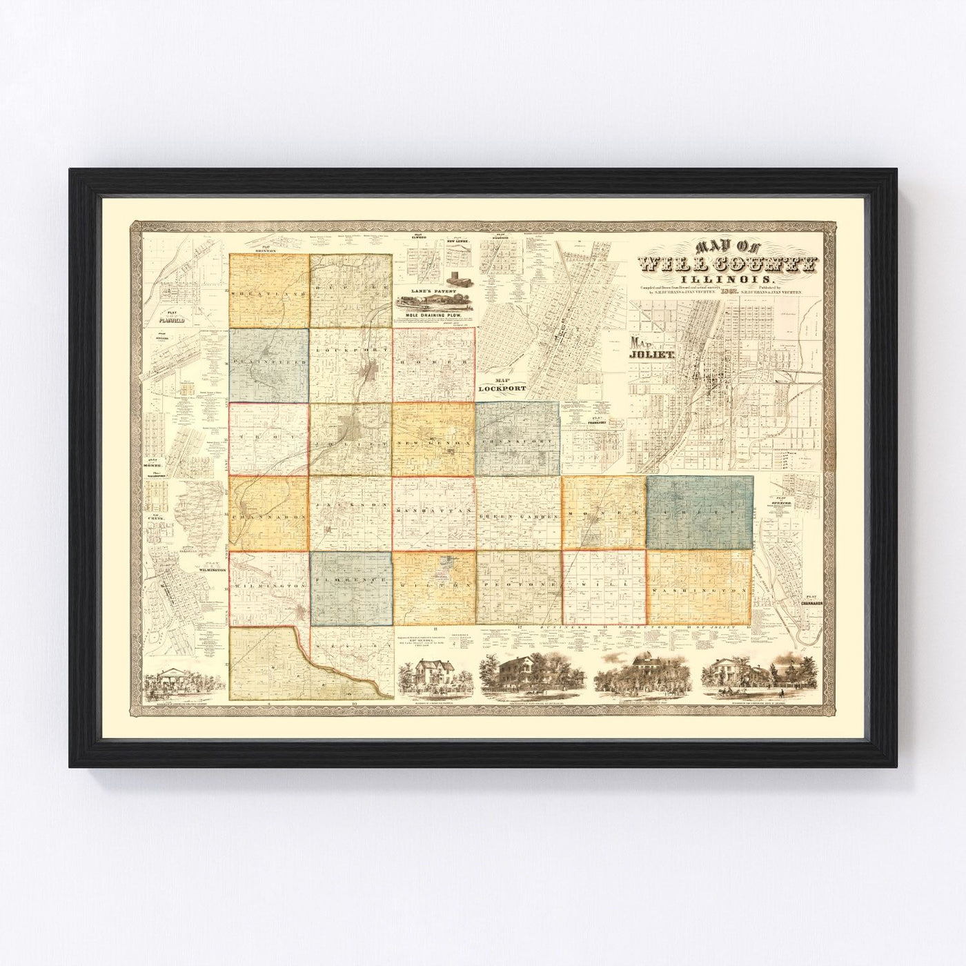 Will County Vintage Map 1864