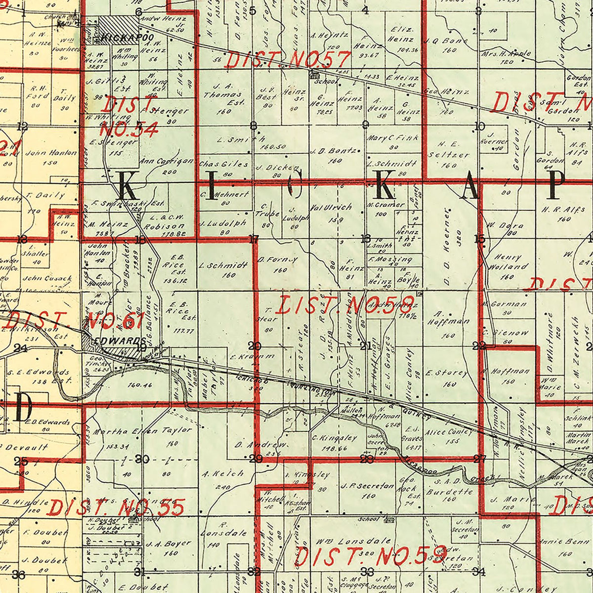 Restored historic details from the 1904 county map of Peoria County, Illinois