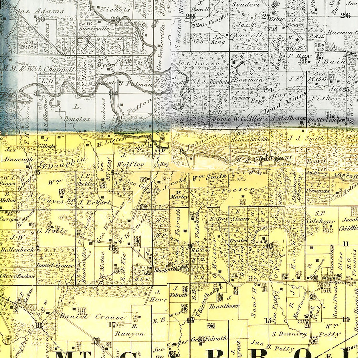 Restored historic details from the 1869 county map of Carroll County, Illinois