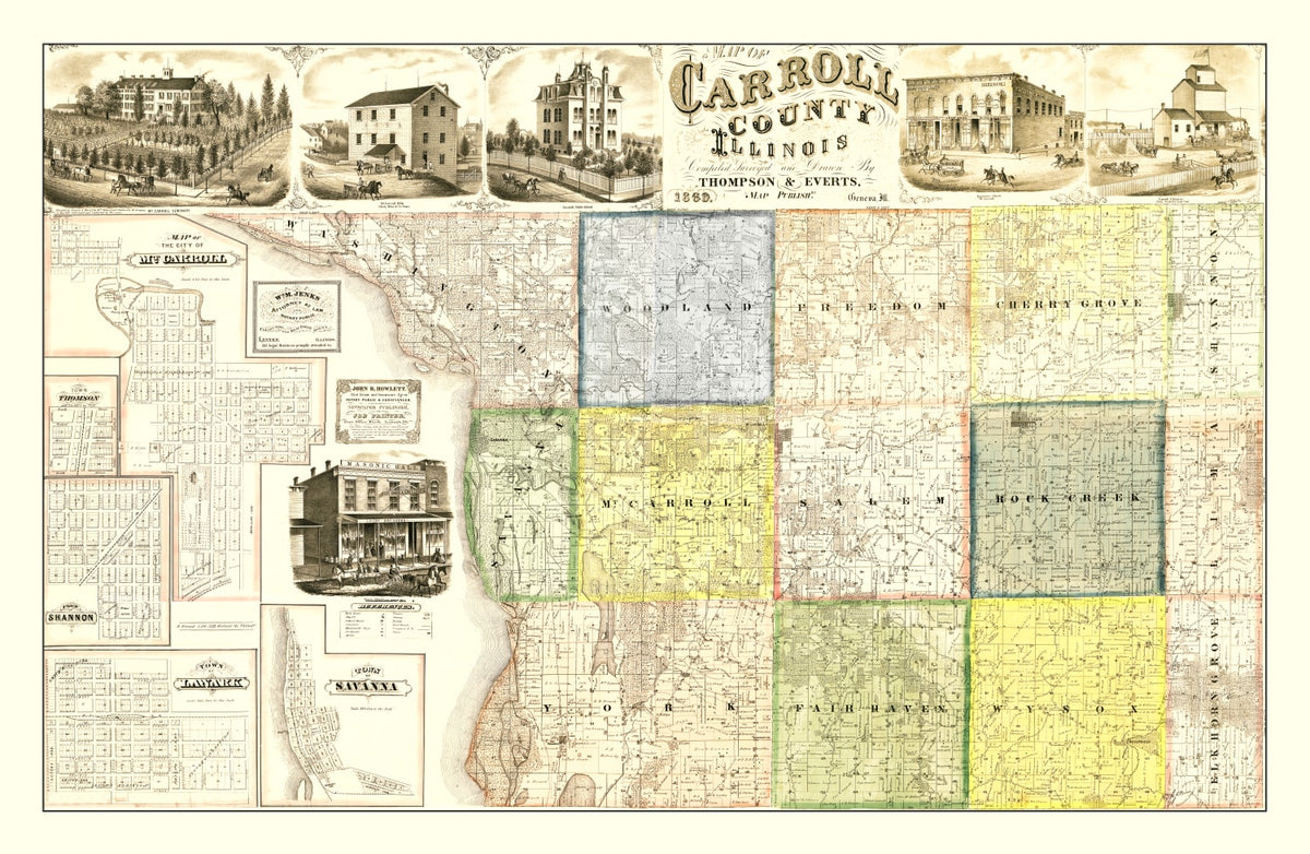 Preview of Vintage Map of Carroll County, Illinois 1869