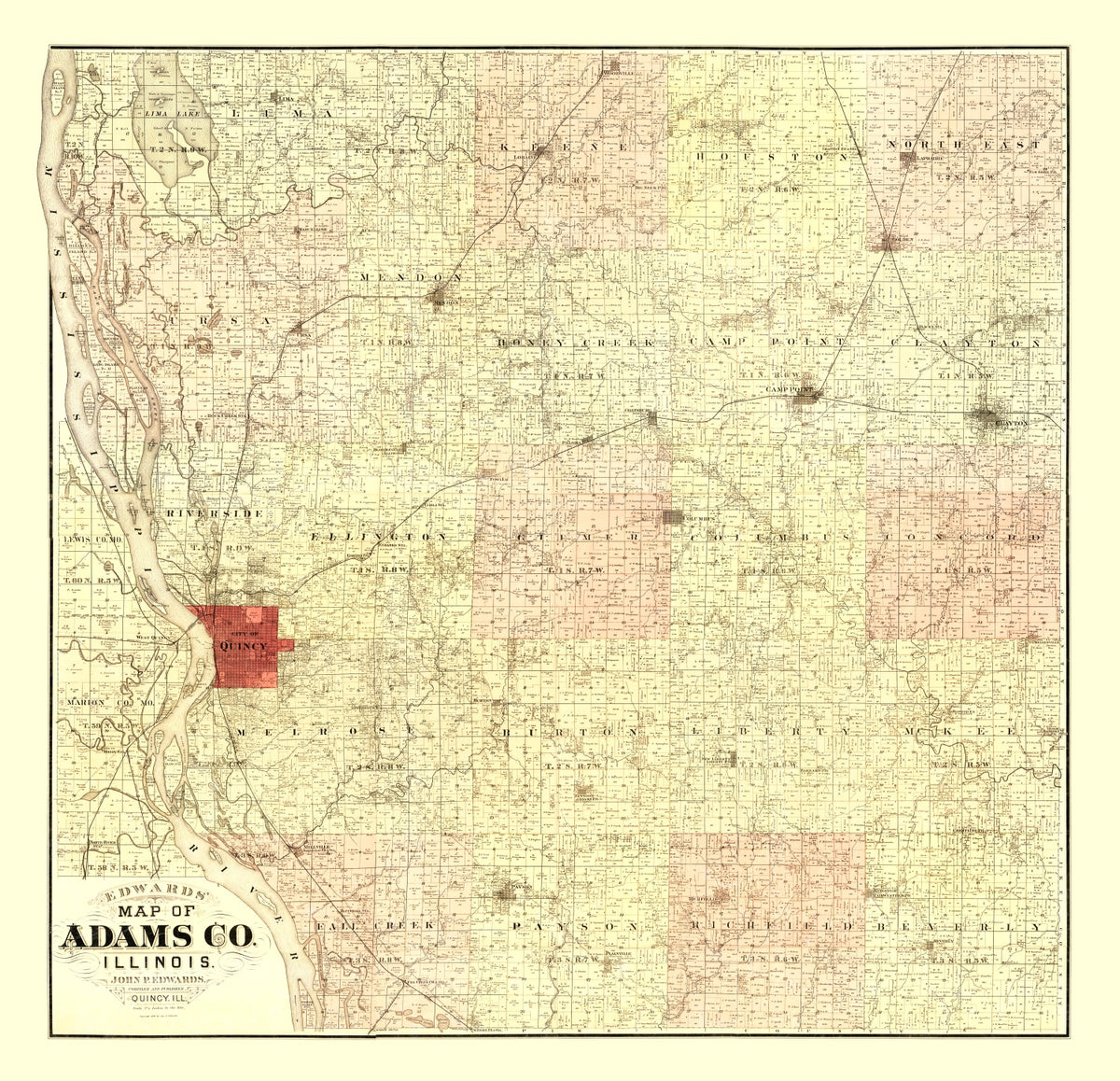 Preview of Vintage Map of Adams County, Illinois 1889