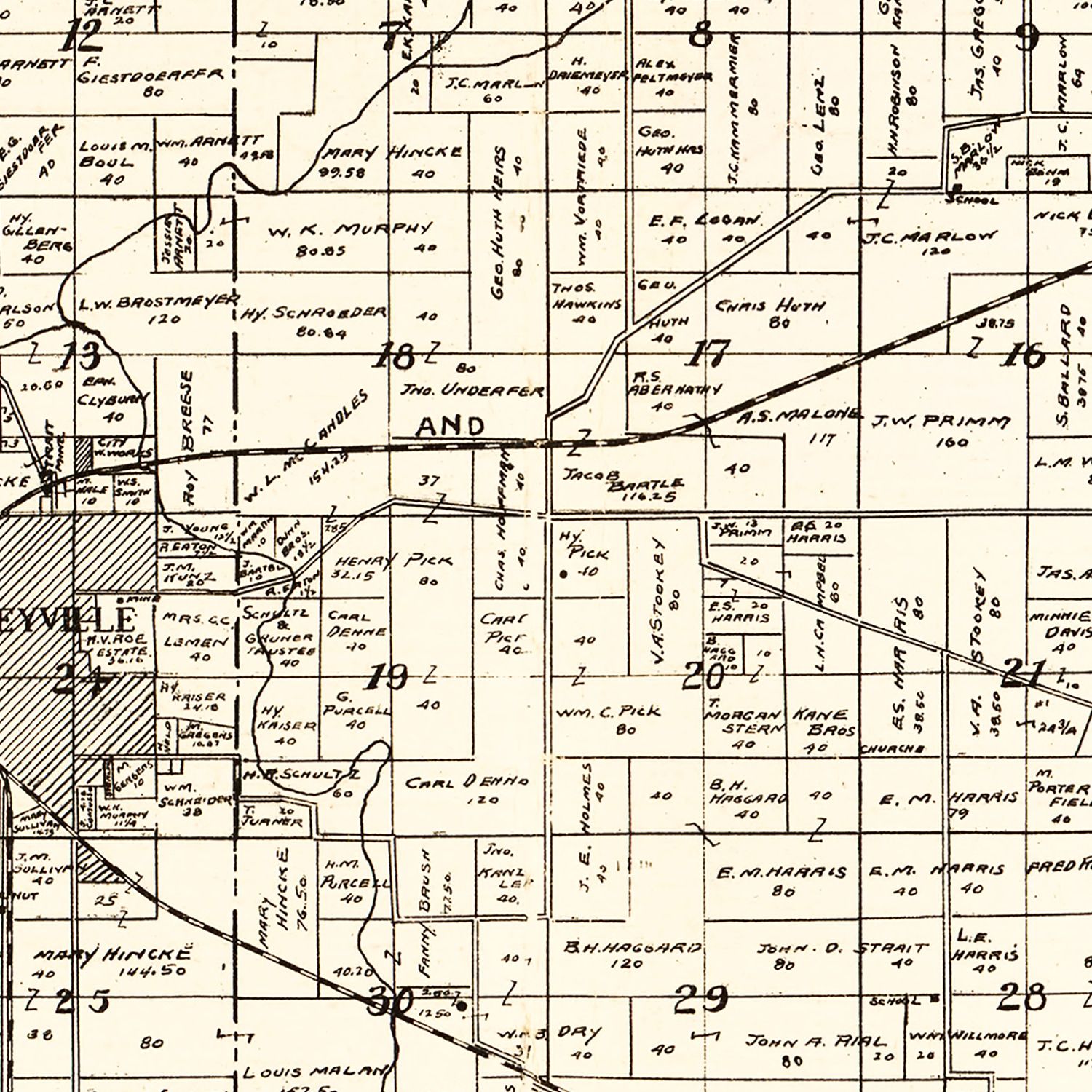 Restored historic details from the 1908 county map of Perry County, Illinois