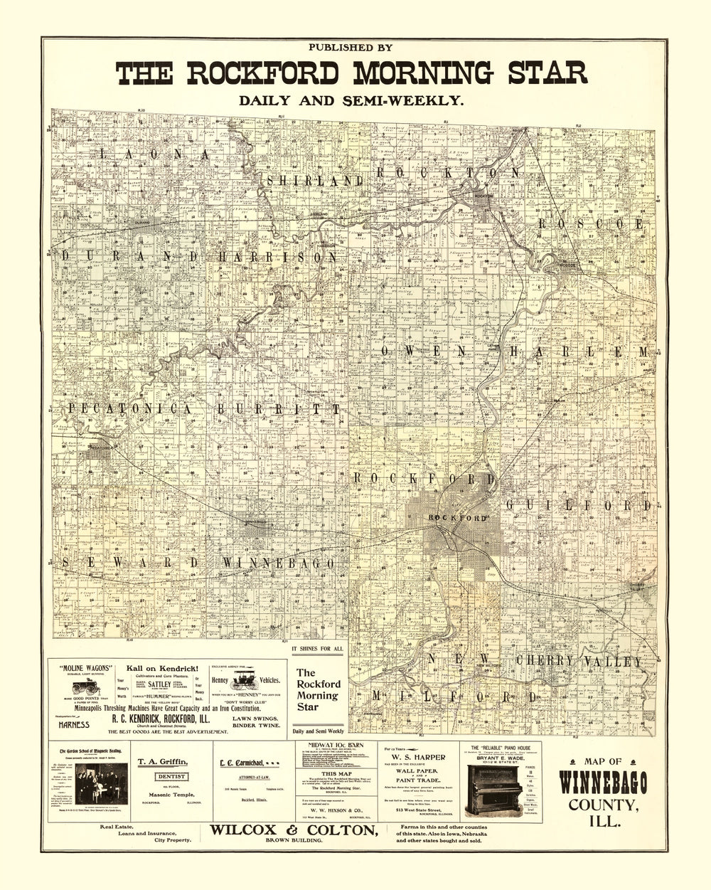 Vintage Map of Winnebago County, Illinois 1902 print style example