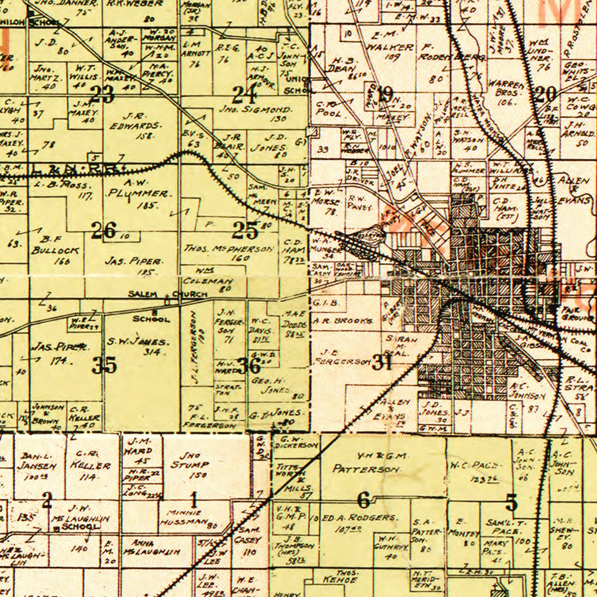Restored historic details from the 1900 county map of Jefferson County, Illinois
