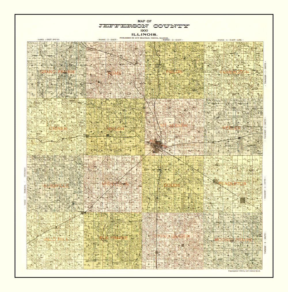 Vintage Map of Jefferson County, Illinois 1900 print style example