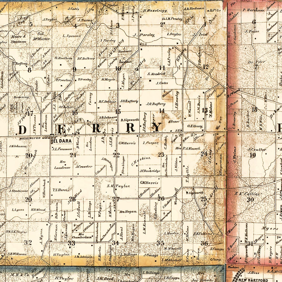 Restored historic details from the 1860 county map of Pike County, Illinois