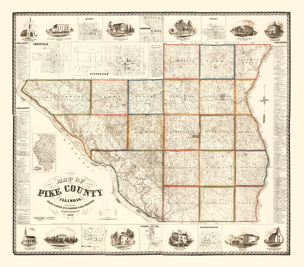 Vintage Map of Pike County, Illinois 1860 print style example