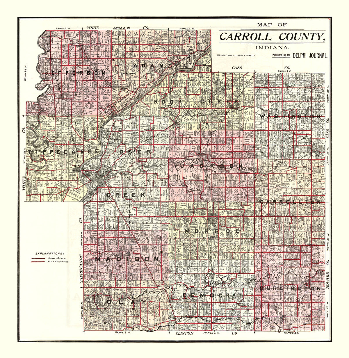 Preview of Vintage Map of Carroll County, Indiana 1898
