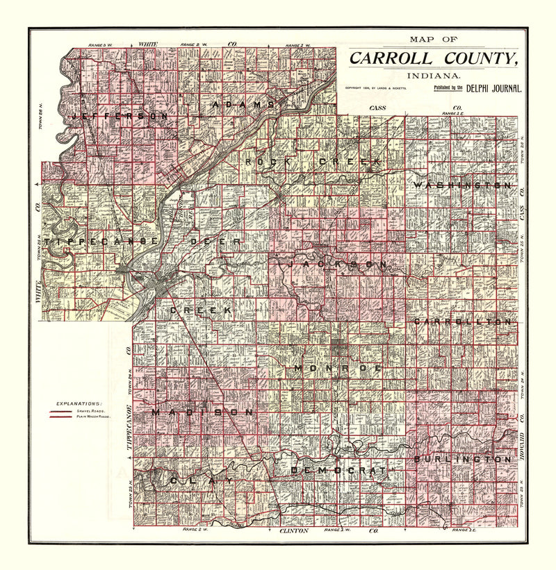 Size comparison using Vintage Map of Carroll County, Indiana 1898