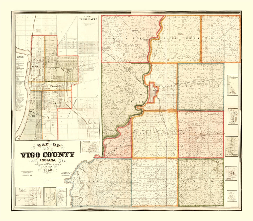 Vintage Map of Vigo County, Indiana 1858 print style example