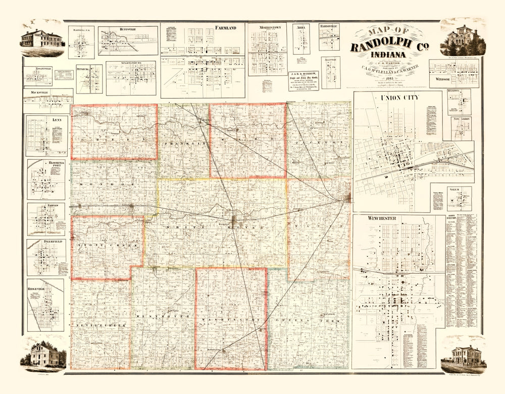Vintage Map of Randolph County, Indiana 1865 print style example