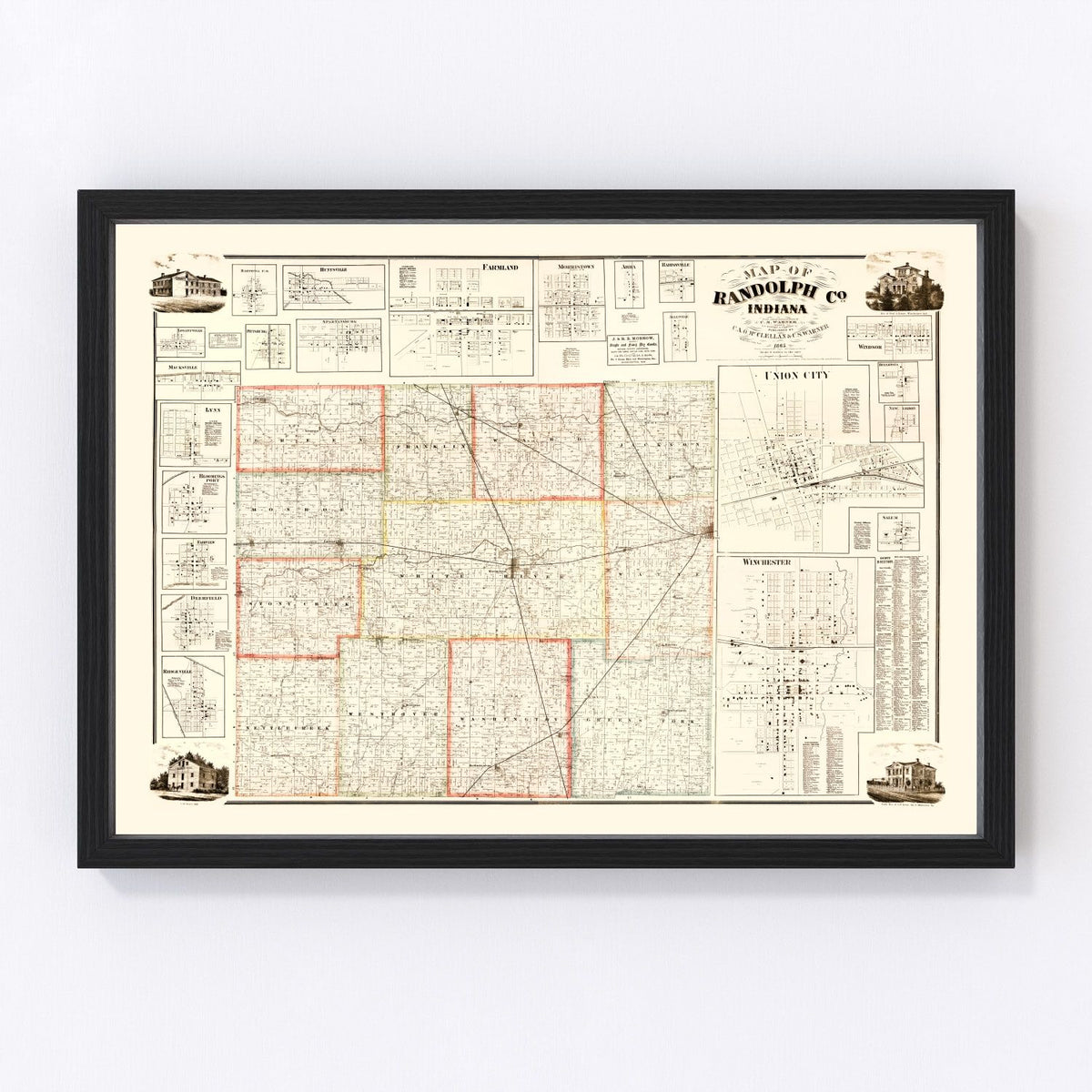Randolph County Vintage Map 1865