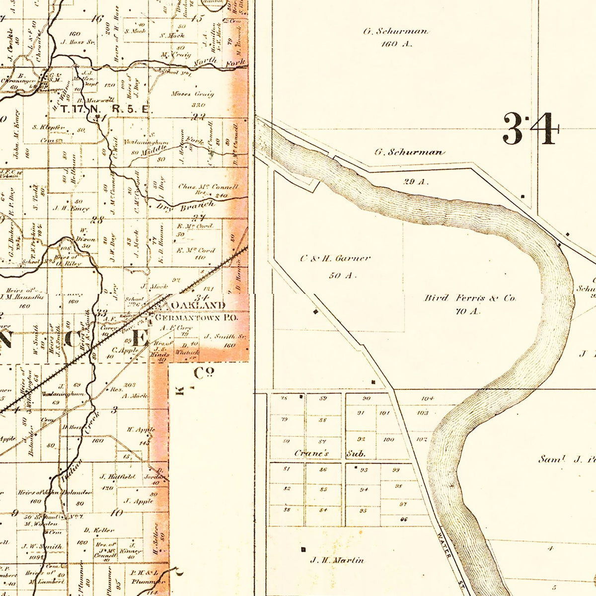 Restored historic details from the 1866 county map of Marion County, Indiana