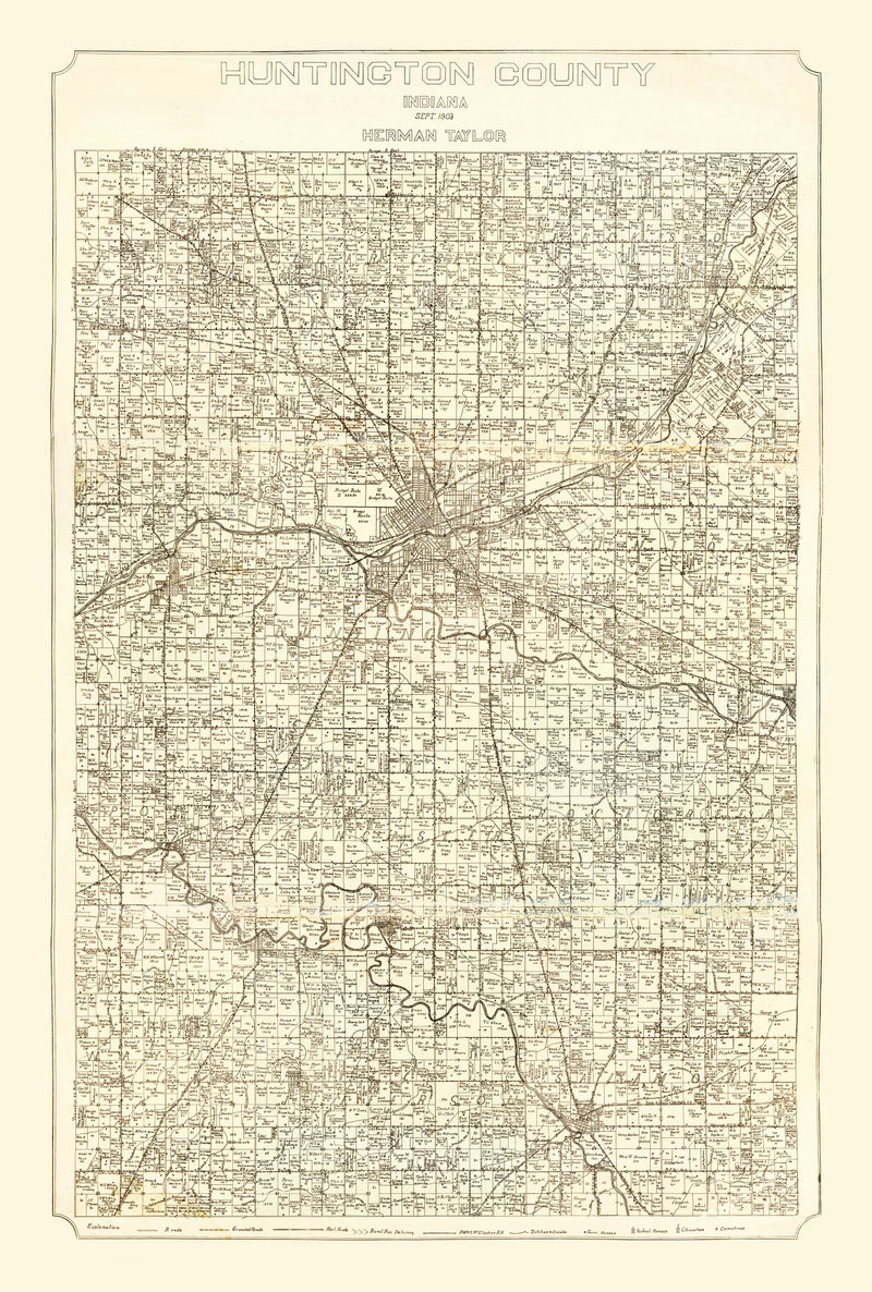 Size comparison using Vintage Map of Huntington County, Indiana 1903