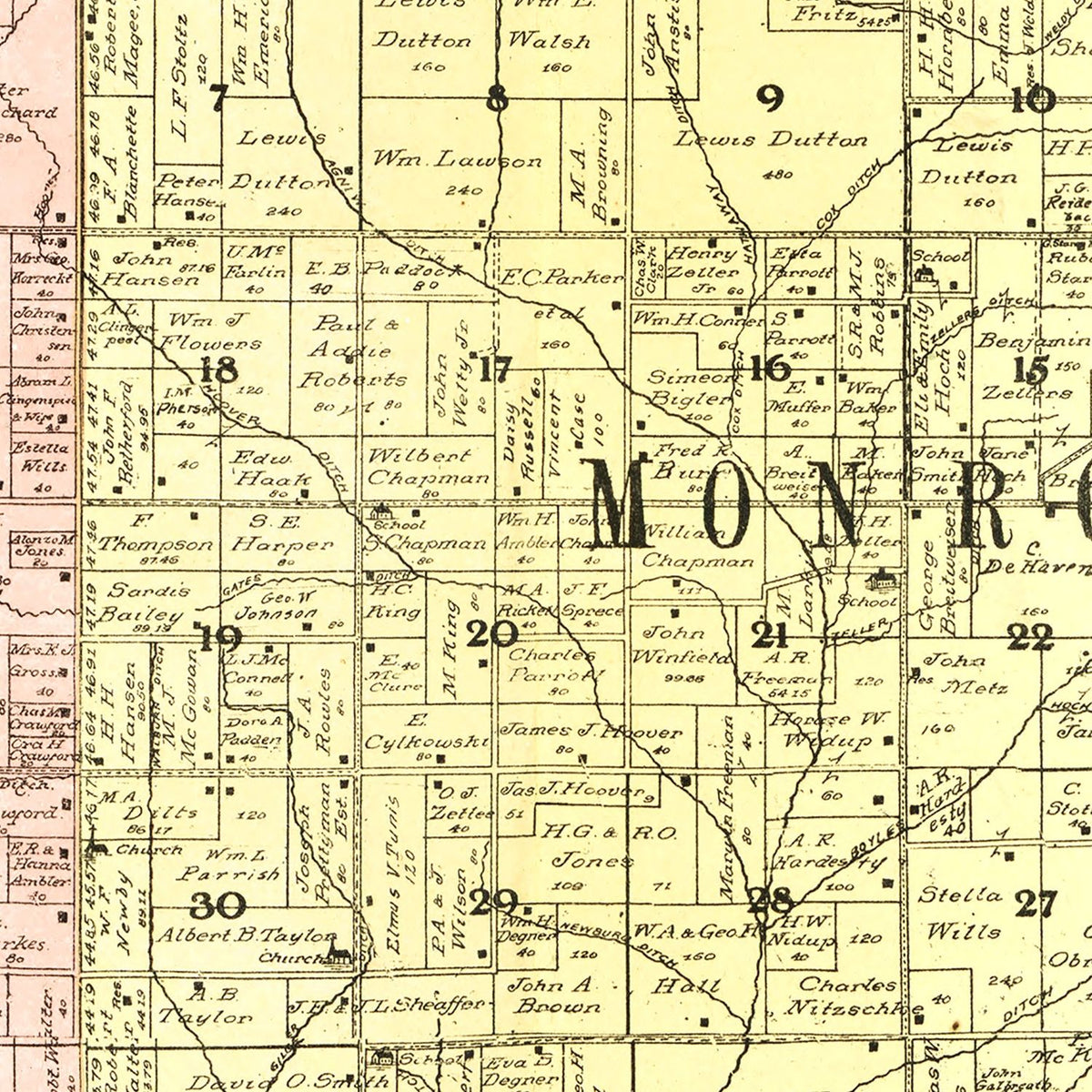 Restored historic details from the 1907 county map of Pulaski County, Indiana