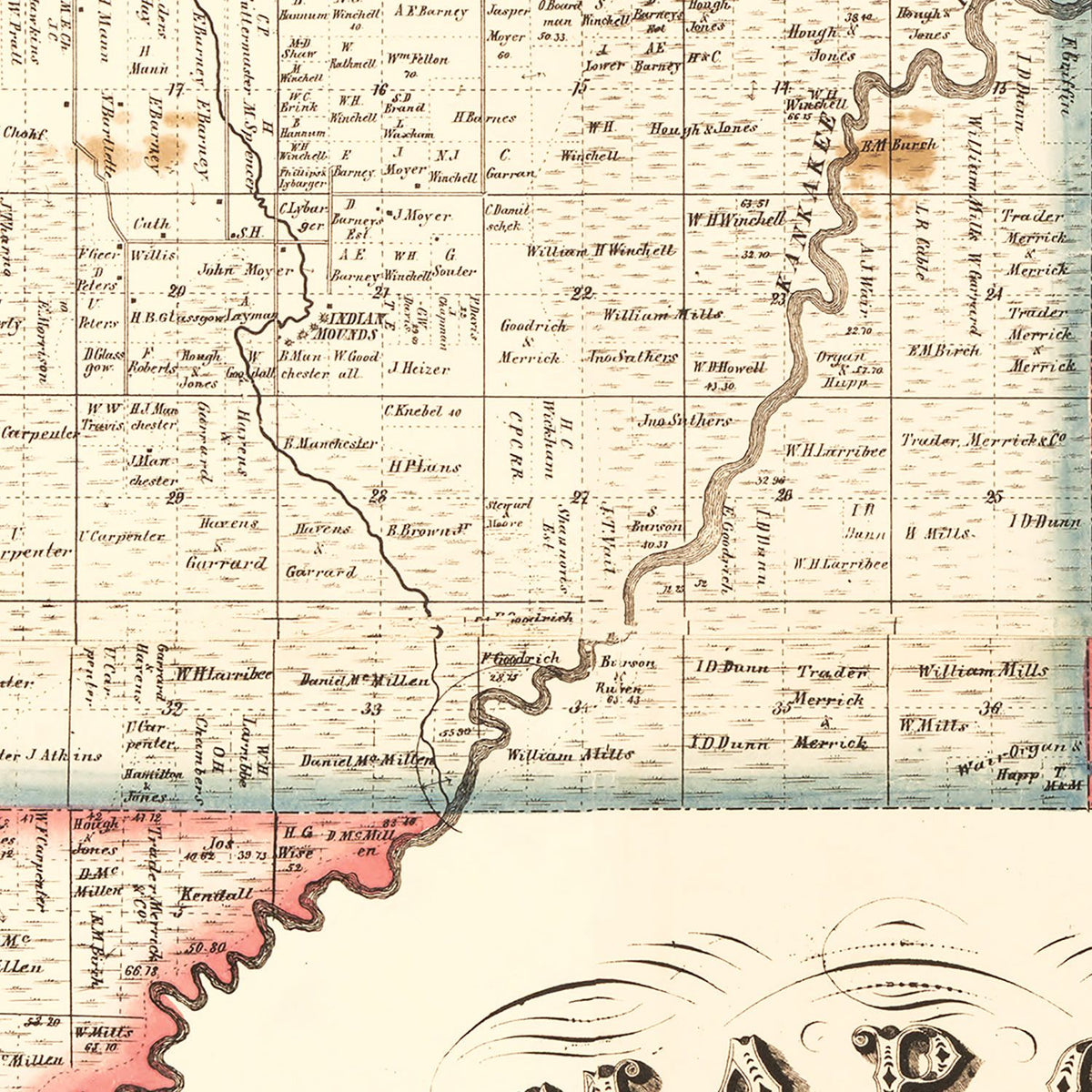 Restored historic details from the 1866 county map of La Porte County, Indiana