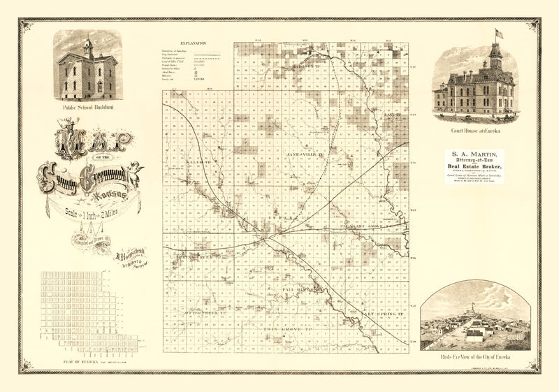 Size comparison using Vintage Map of Greenwood County, Kansas 1877