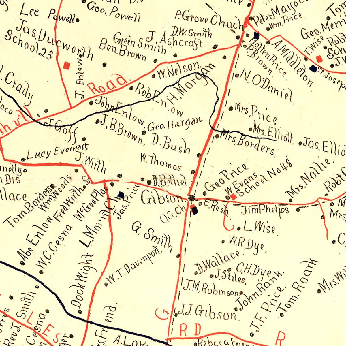 Restored historic details from the 1899 county map of Larue County, Kentucky