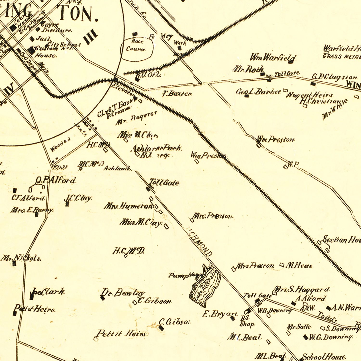 Restored historic details from the 1891 county map of Fayette County, Kentucky