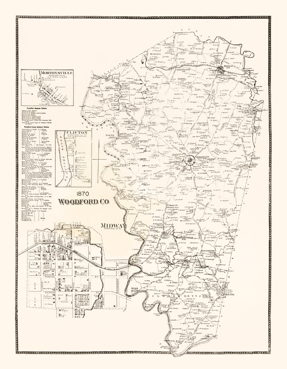 Vintage Map of Woodford County, Kentucky 1870 print style example