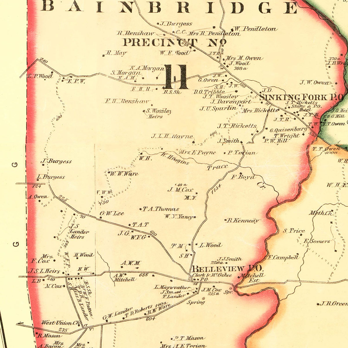 Restored historic details from the 1878 county map of Christian County, Kentucky