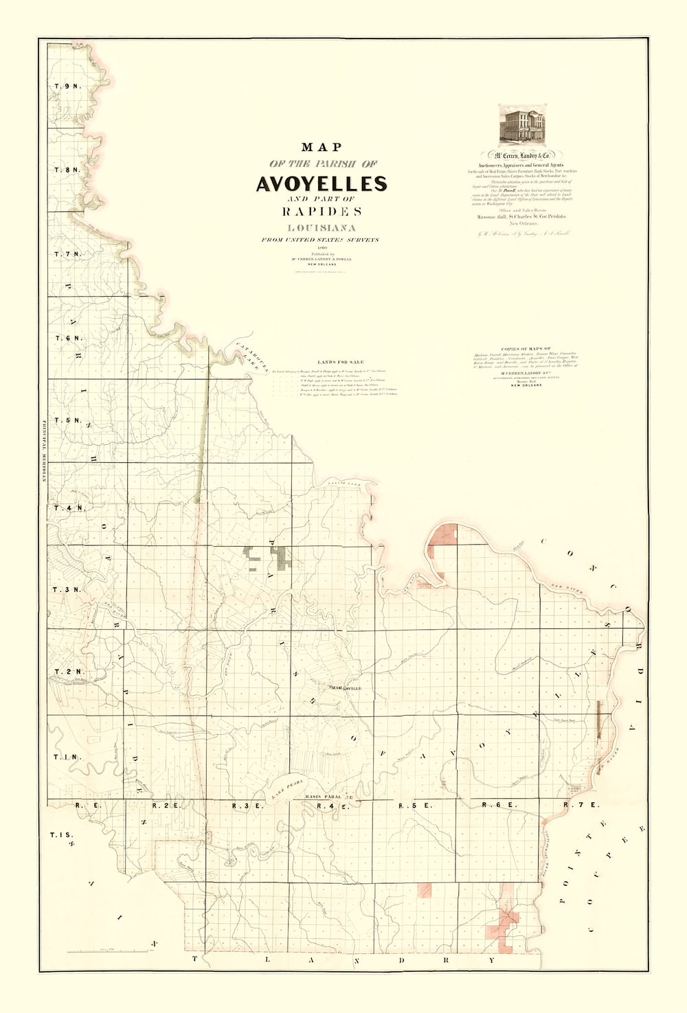 Vintage Map of Avoyelles Parish, Louisiana 1860 print style example
