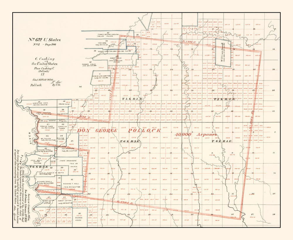 Vintage Map of Livingston Parish, Louisiana 1870 print style example