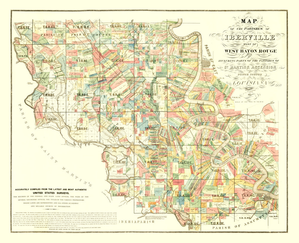 Vintage Map of Iberville Parish, Louisiana 1883 print style example
