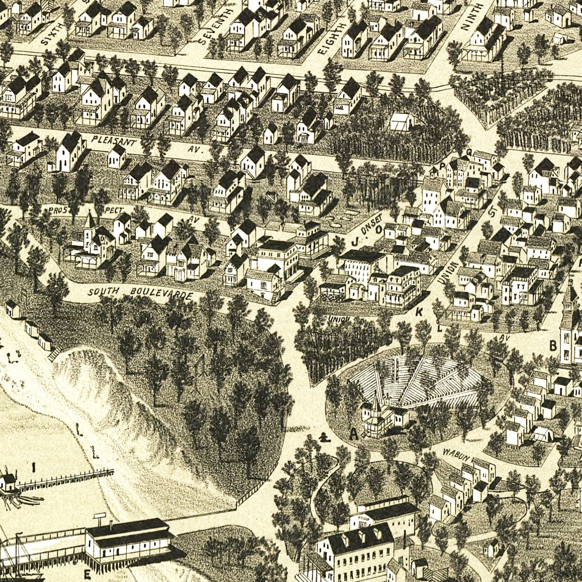 Restored historic details from the 1885 city map of Wareham, Massachusetts