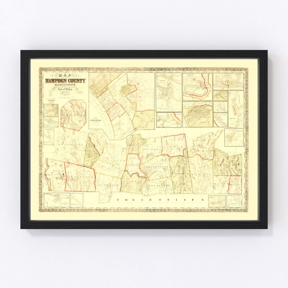 Hampden County Vintage Map 1855