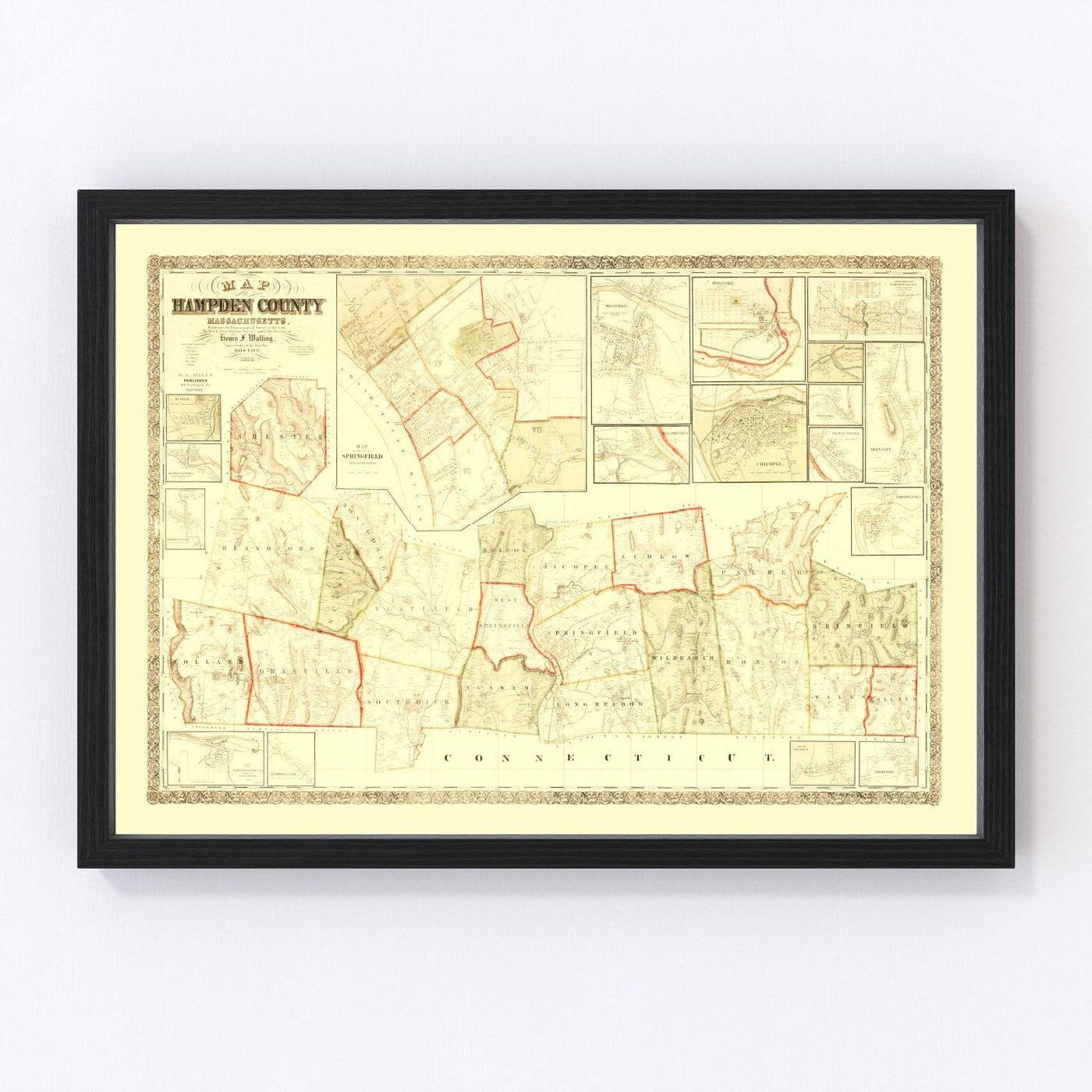 Hampden County Vintage Map 1855