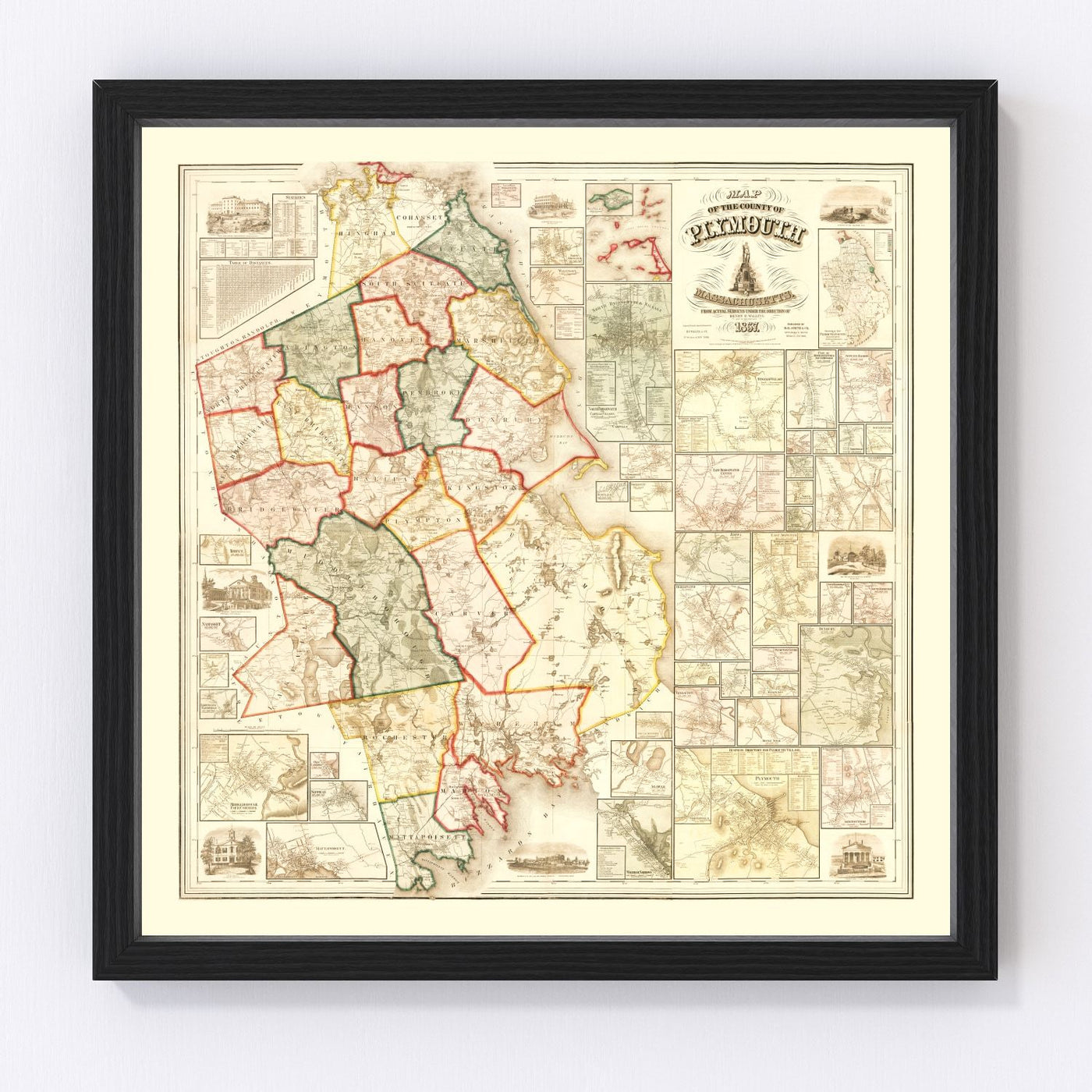 Plymouth County Vintage Map 1857