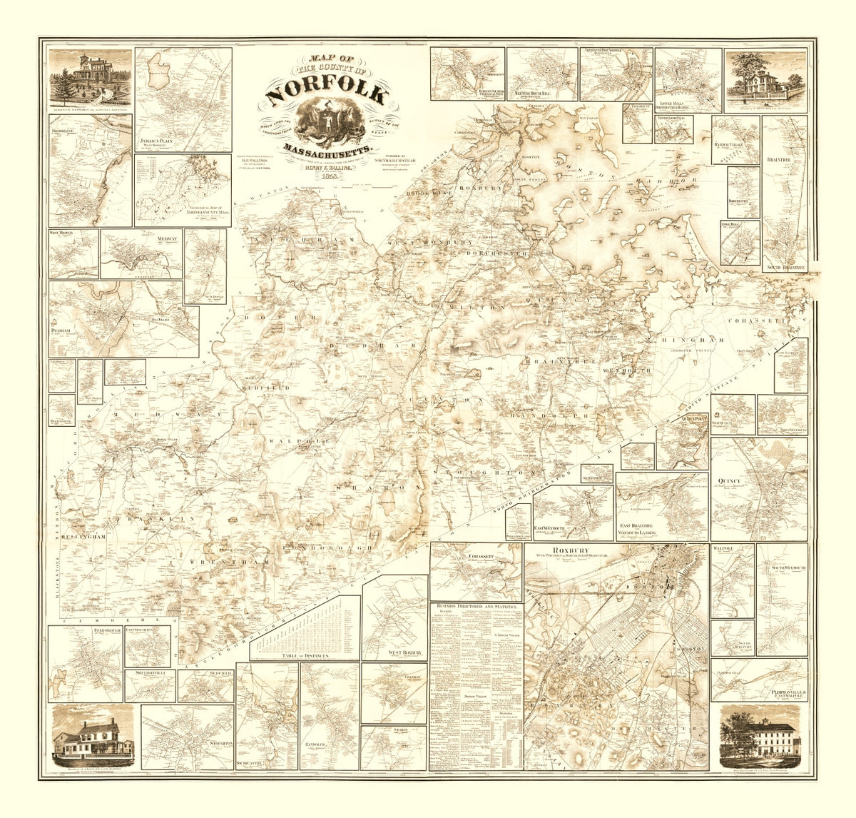 Preview of Vintage Map of Norfolk County, Massachusetts 1858