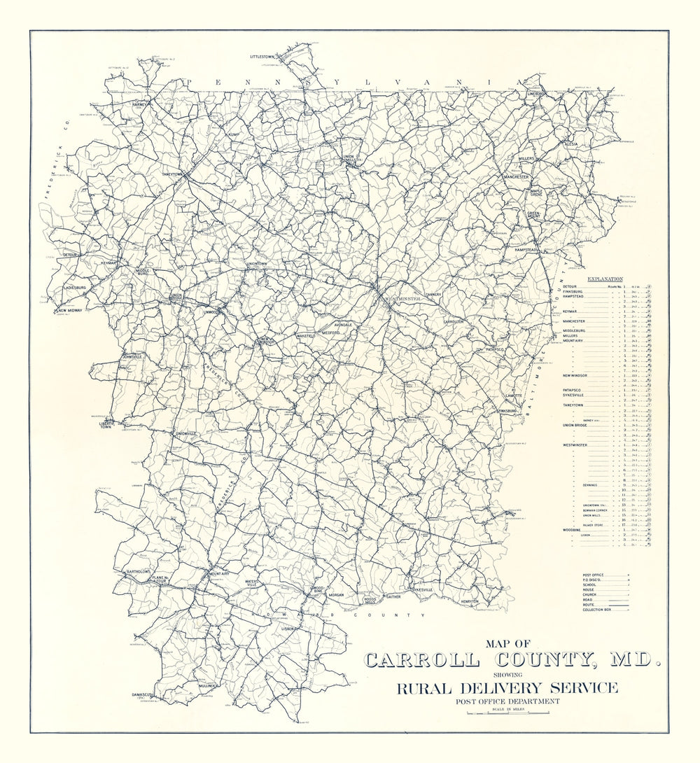 Vintage Map of Carroll County, Maryland 1911 print style example