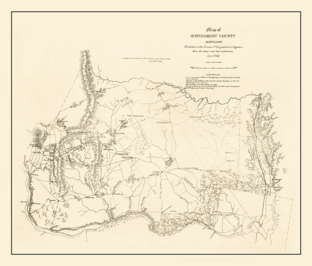 Vintage Map of Montgomery County, Maryland 1862 print style example