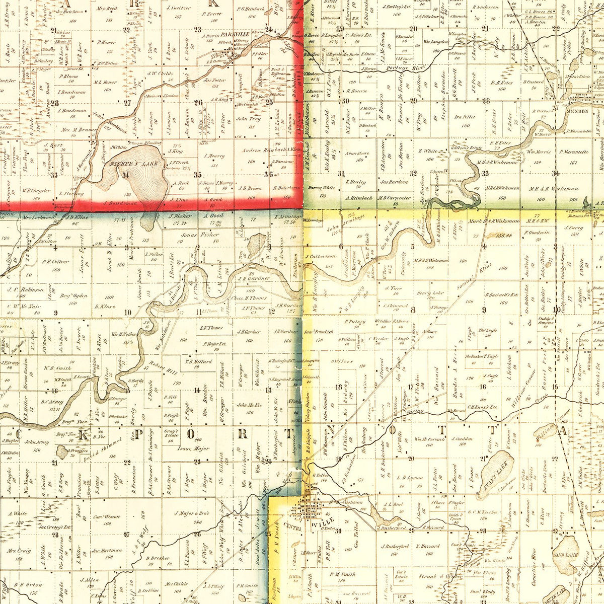 Restored historic details from the 1858 county map of St. Joseph County, Michigan