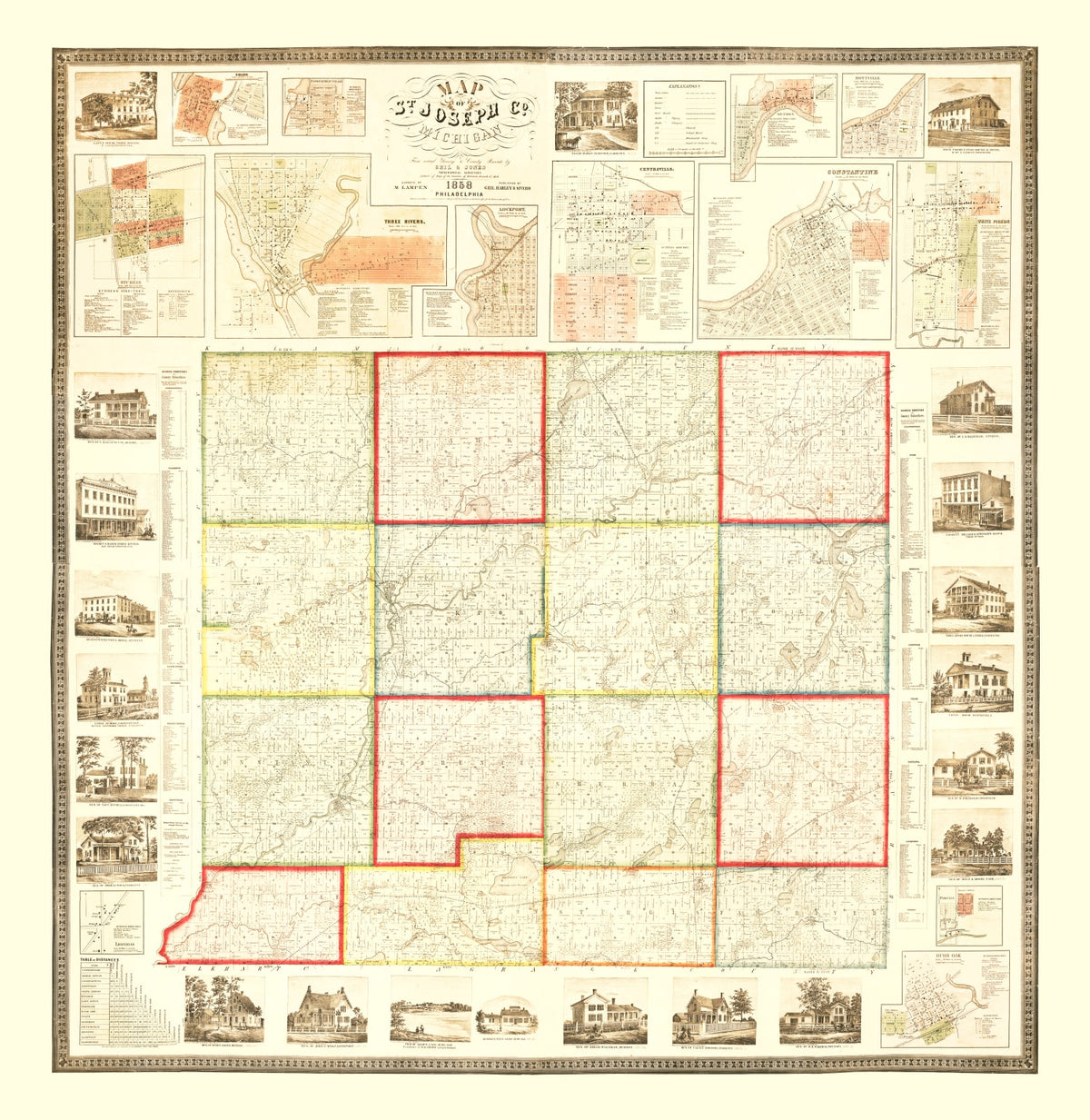 Preview of Vintage Map of St. Joseph County, Michigan 1858