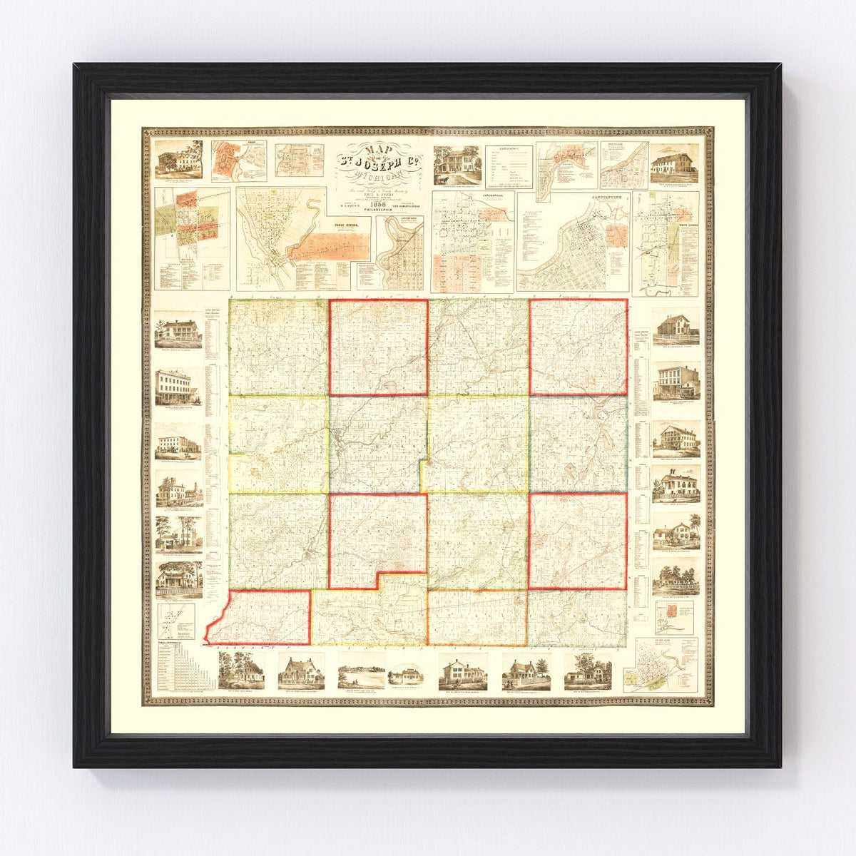 St. Joseph County Vintage Map 1858