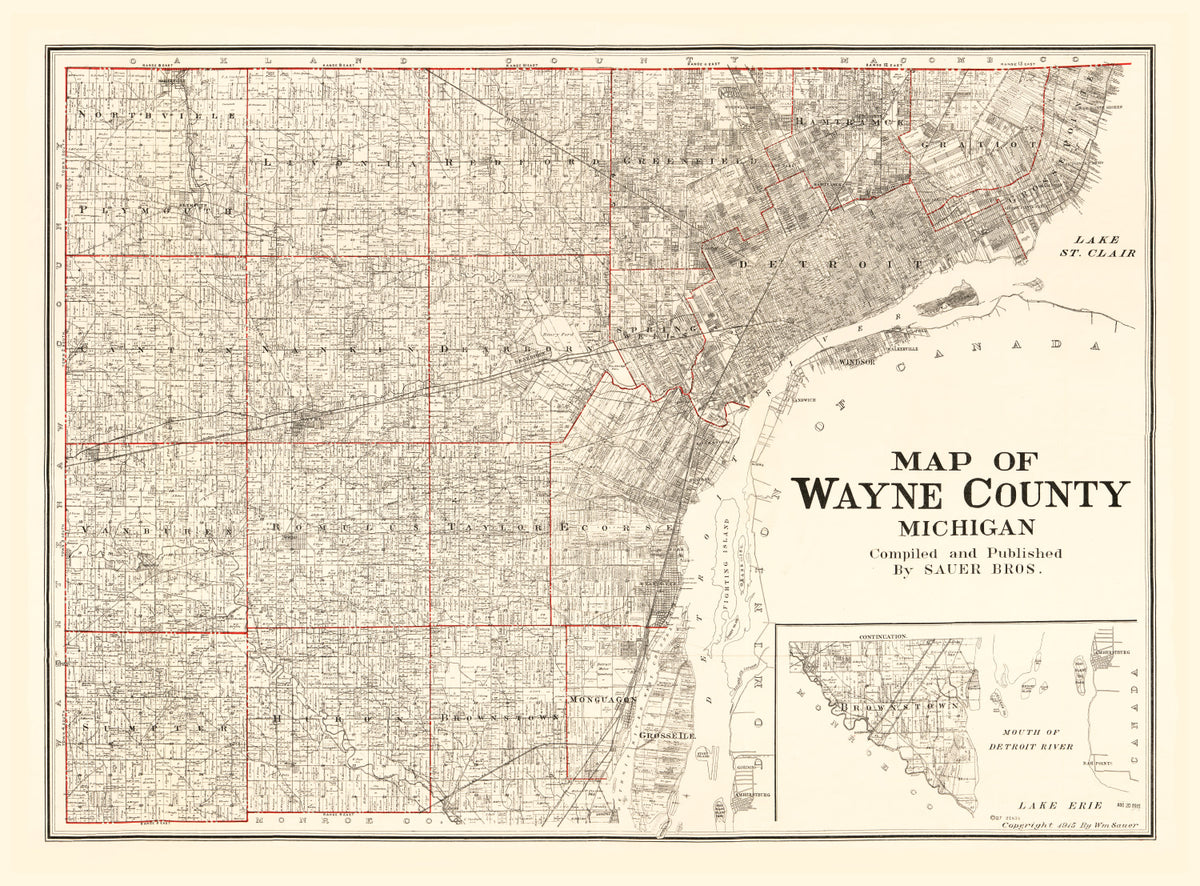 Preview of Vintage Map of Wayne County, Michigan 1915