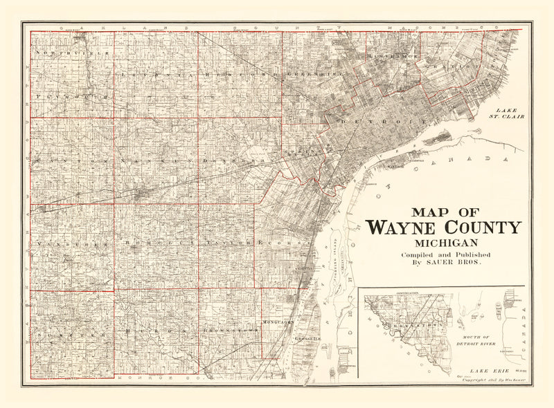 Size comparison using Vintage Map of Wayne County, Michigan 1915