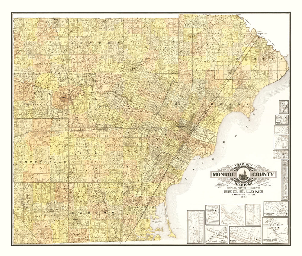 Vintage Map of Monroe County, Michigan 1901 print style example