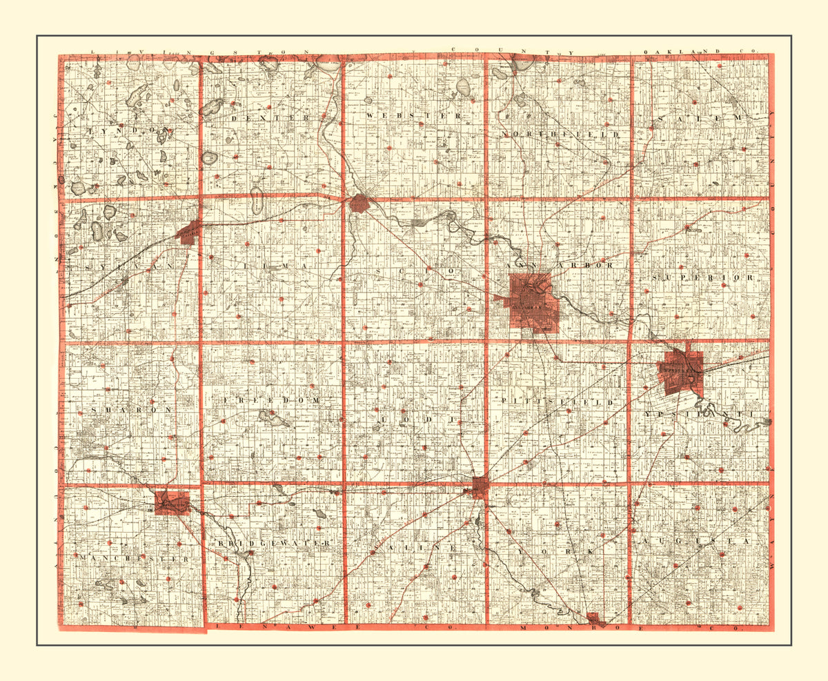 Preview of Vintage Map of Washtenaw County, Michigan 1896
