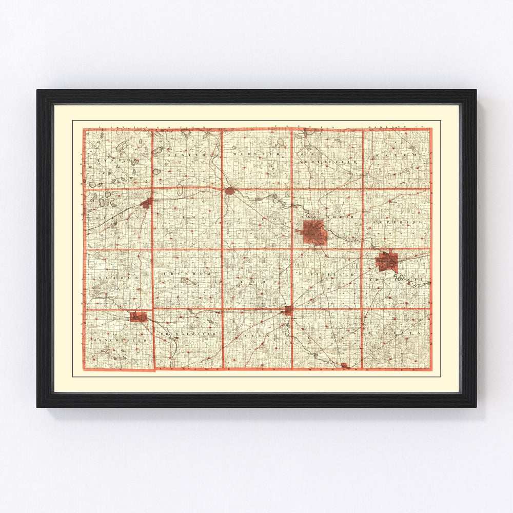 Washtenaw County Vintage Map 1896