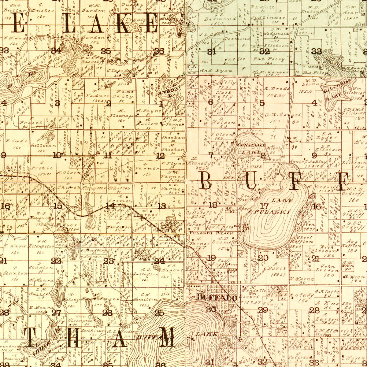 Restored historic details from the 1901 county map of Wright County, Minnesota